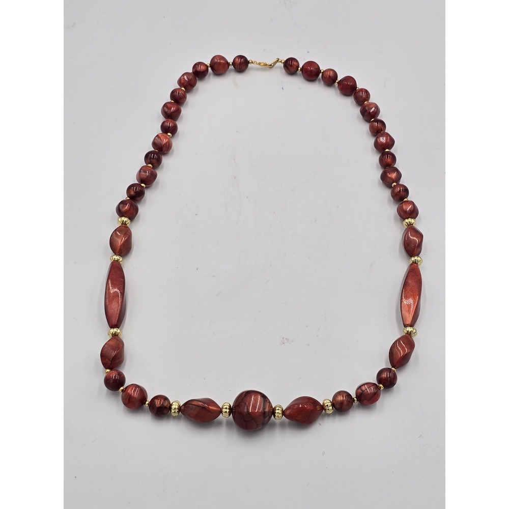 Vintage Murano Style Copper Aventurine Art Glass Bead Statement Necklace 24"